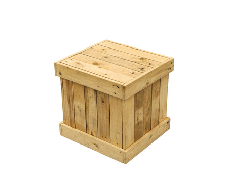 Wooden box export pallet shipping cube isolated on whiteの写真素材