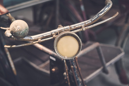 Close up headlight of old rusty vintage bicycleの写真素材