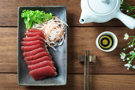 Tuna sashimi, raw fish in traditional Japanese styleの写真素材