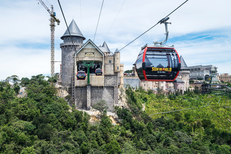 Danang, Vietnam - June 21, 2017: Aerial view of Ba Na Hills Mountain Resort with The longest non-stop single track cable car is 5,801 m (19.032 ft) in Ba Na Hills, Da Nang City, Vietnamのeditorial素材
