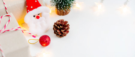 Christmas festive and decoration on white background and copy space, Top view