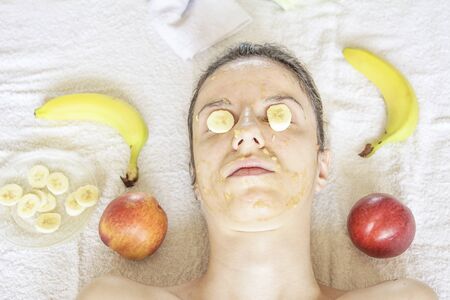 A diy mask with banana, coconut sugar and honey for hydration during winter seasonの写真素材