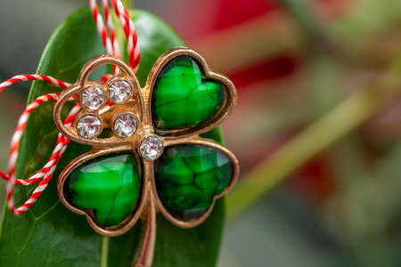 Giving out March trinkets or martisor is a romanian tradition celebrated on the 1st of Marchの写真素材