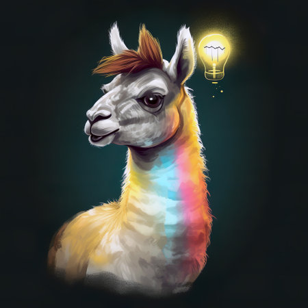 Llama with a bright idea lightbulbの素材