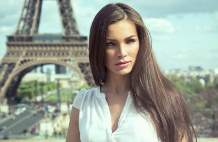 Fashion woman in parisの写真素材