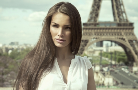 Fashion woman in parisの写真素材
