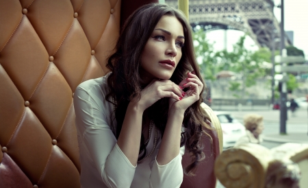 Beautiful woman in Parisの写真素材