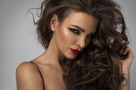 Portrait of young woman with fashion hairstyleの写真素材