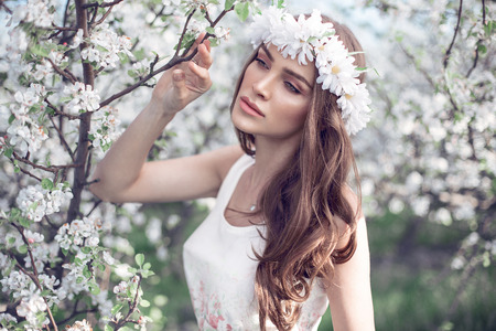 Woman in the gardenの写真素材