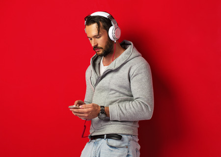 Portrait of young man with headphonesの写真素材