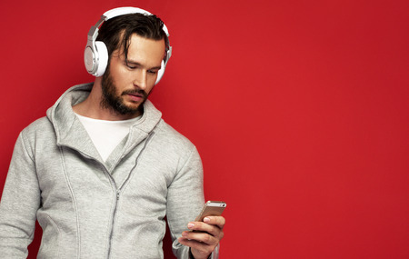 Portrait of young man with headphonesの写真素材