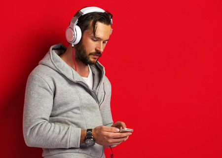 Portrait of young man with headphonesの写真素材