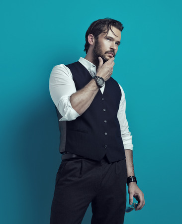 Handsome man thinkingの写真素材