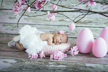 Little newborn baby girl asleepの写真素材