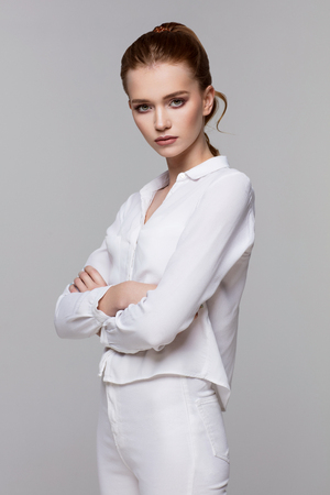 Beautiful natural female model posingの写真素材