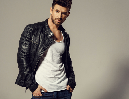 Fashion photo of sexy male modelの写真素材