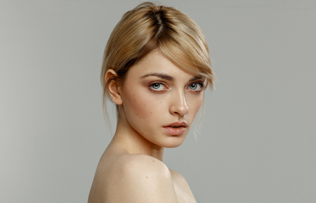 Beauty portrait of female face with natural skinの写真素材