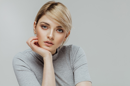Beauty portrait of fashion model with natural skinの写真素材