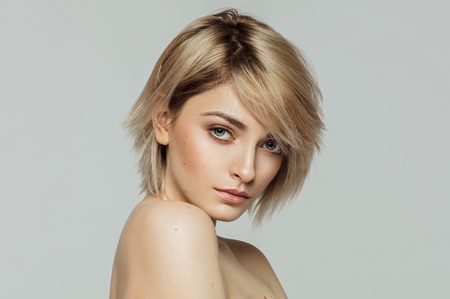Beauty portrait of female face with natural skinの写真素材