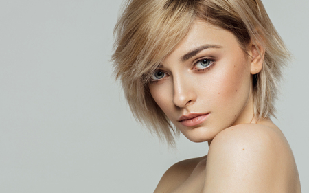 Beauty portrait of female face with natural skinの写真素材