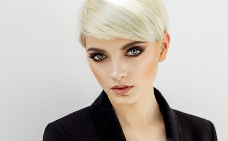 Beauty portrait of fashion blond model with natural skinの写真素材