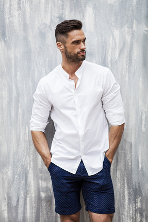 Handsome male model wear white shirtの写真素材
