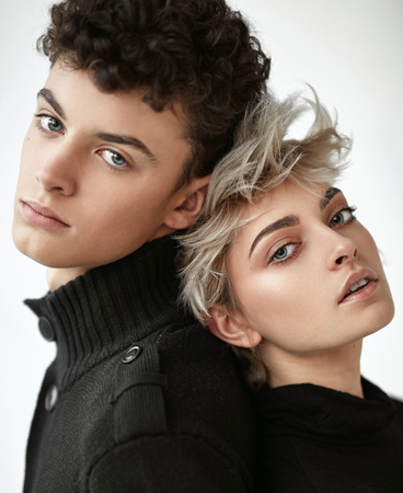 Beauty portrait of young sensual coupleの写真素材