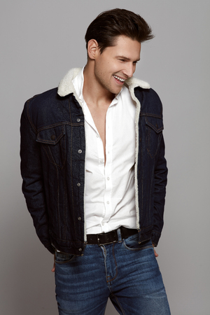 Handsome smiling man wear fashionable clothes and smilingの写真素材