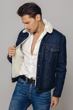 Handsome man wear jeans clothesの写真素材