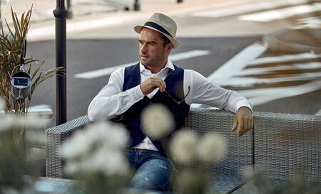 Handsome man in daily casual outfitの写真素材