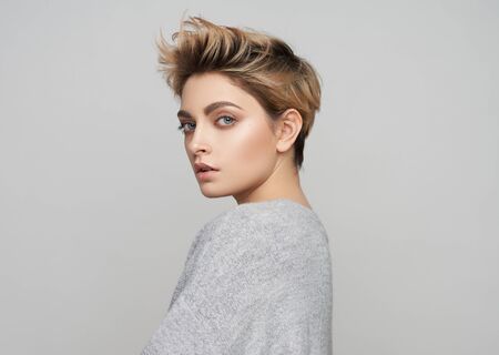 Portrait of sexy woman with short blonde hairの写真素材