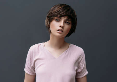 Portrait of young model with short hairの写真素材
