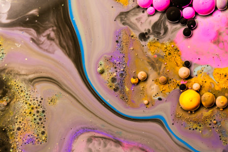 Macro universe, platnets and stars in it, multi-colored paints. Universe in a plate.の写真素材