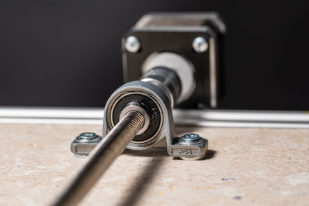 stepper motor with endless screw and bearing, 3D printer, close-up.