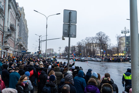 MOSCOW, RUSSIA - January 23, 2021: protests in the city, for the freedom of Navalnyのeditorial素材