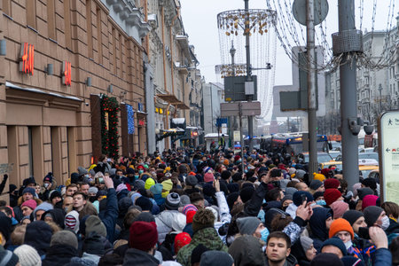 MOSCOW, RUSSIA - January 23, 2021: protests in the city, for the freedom of Navalny