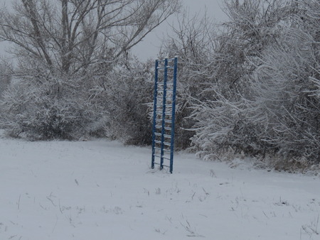 Horizontal bar for sports in the street during a snowfall.の写真素材