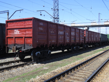 Several rail cars are transported by rail.のeditorial素材