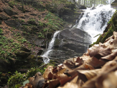 Small cascading waterfall Shypit in the Ukrainian Carpathians.の写真素材