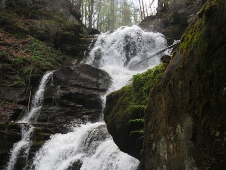 Small cascading waterfall Shypit in the Ukrainian Carpathians.の写真素材