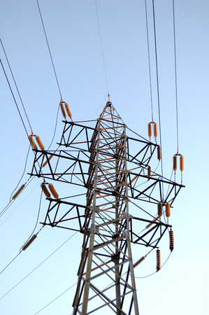 tower with wires from power lines.の写真素材