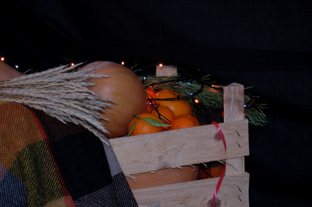 Mandarins in the decorations of Christmas and New Yearの写真素材