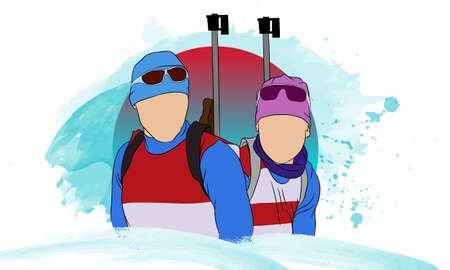 Men's and women's biathlon teams. vector illustrationのイラスト素材