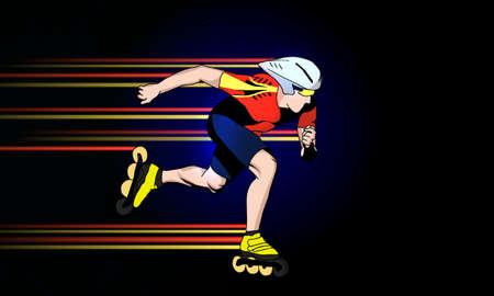 A young athlete runs on roller skates. Abstract dynamic background.のイラスト素材