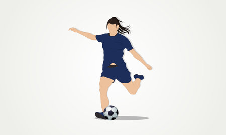 A woman before hitting the ball with her foot. Women's soccer.のイラスト素材