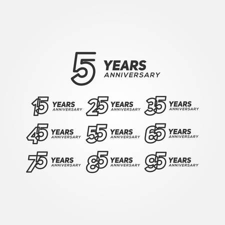 Set Years Anniversary Black Line Number Vector Designのイラスト素材