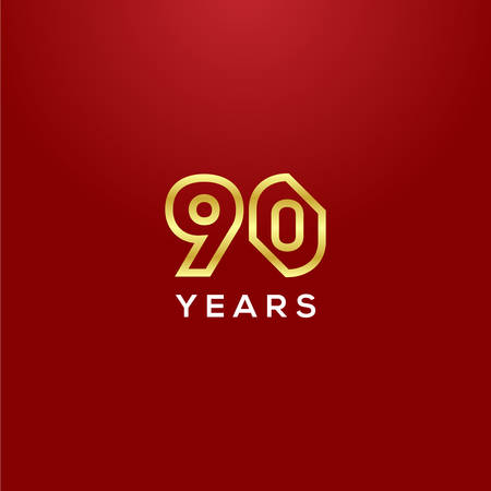 90 Years Anniversary Gold Number Vector Designのイラスト素材