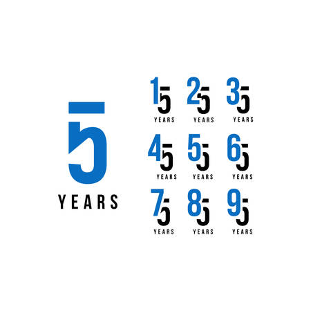 Set Of Anniversary Blue And Black Number Vector Designのイラスト素材