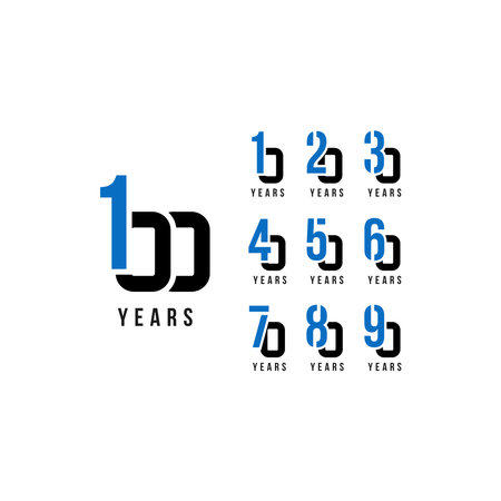 Set Of Anniversary Blue And Black Number Vector Designのイラスト素材