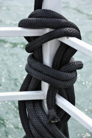 Boat Rope Tied on railingの写真素材